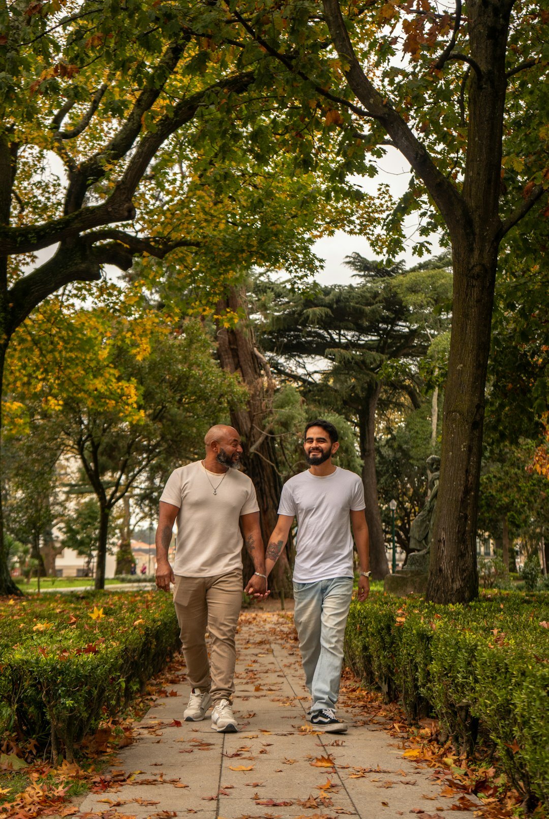 senior couple walking in park