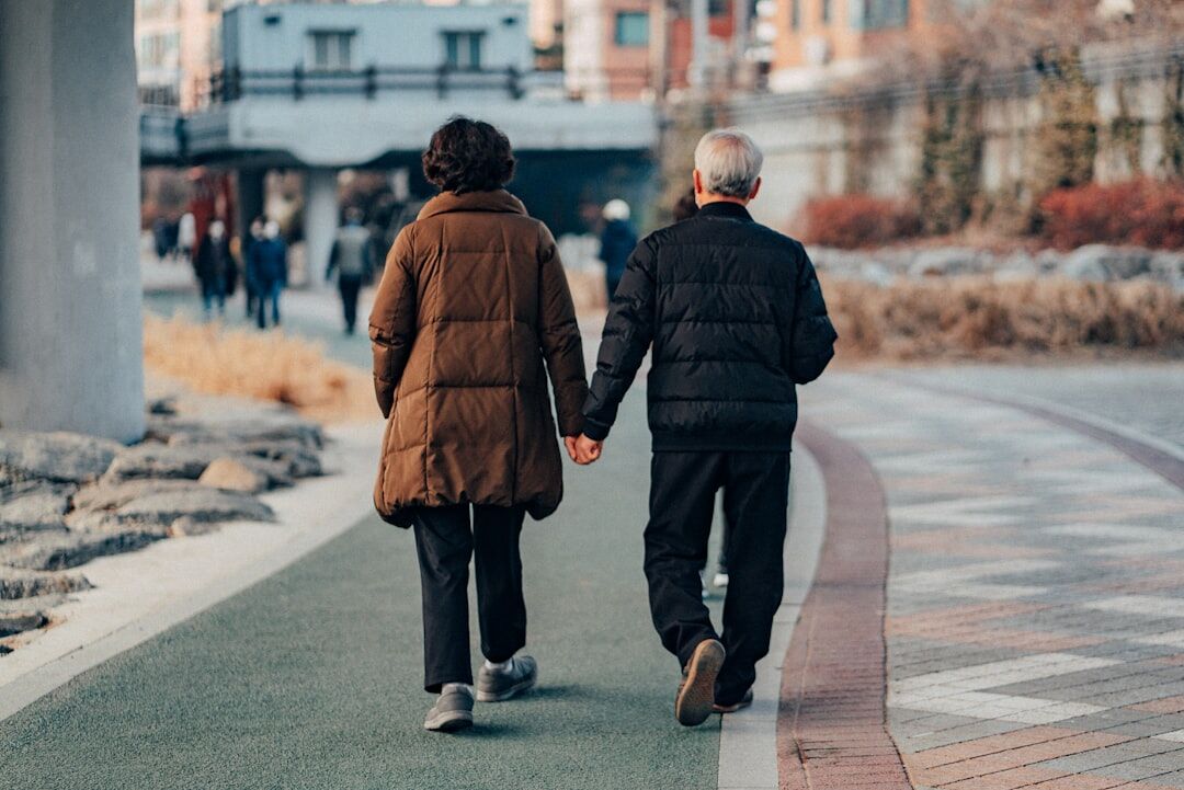 senior couple walking
